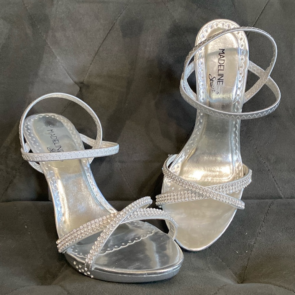 Madeline Stuart Rhinestone Silver Evening Heels